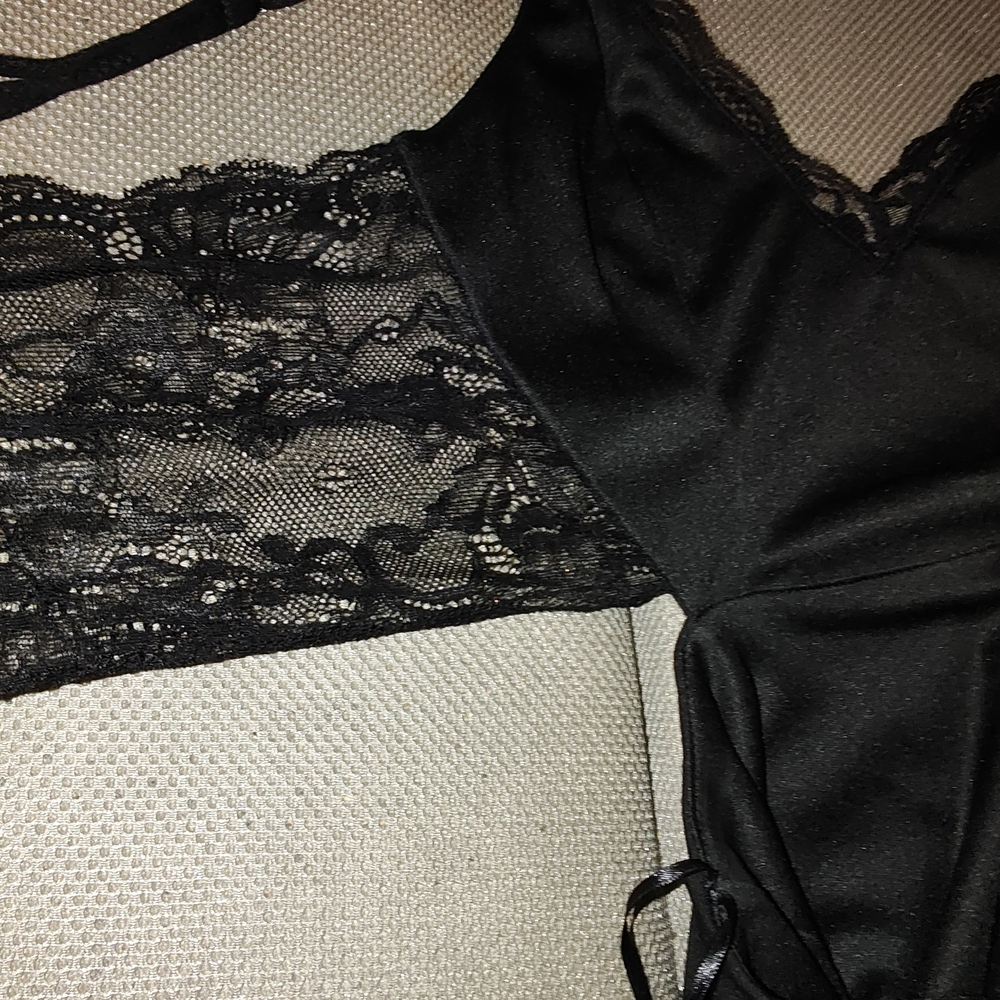 Lush Black Lace Chemise with Satin Finish